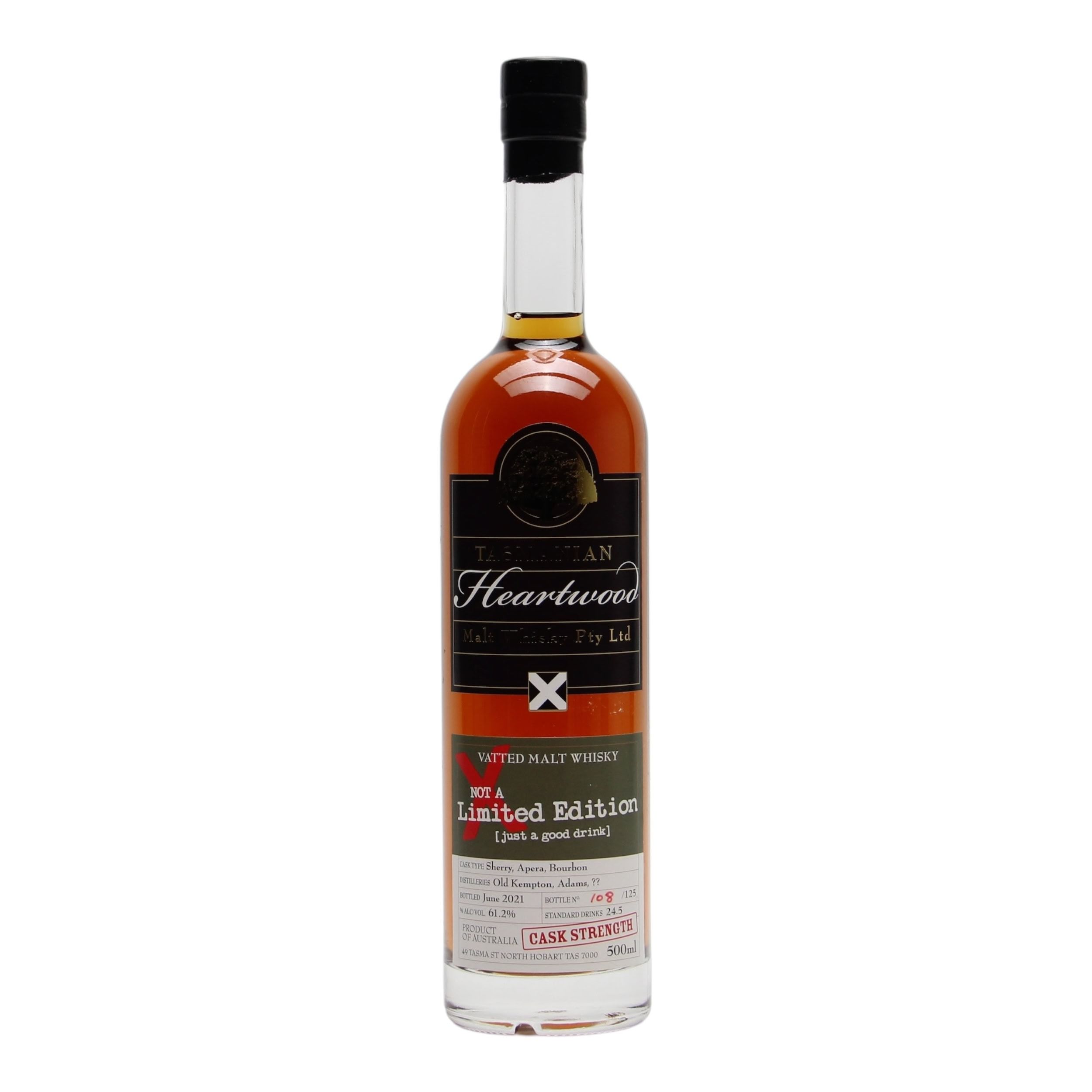 Heartwood Not a Limited Edition [Just A Good Drink] Cask Strength Single Malt Whisky (500ml), TASMANIA AUSTRALIA