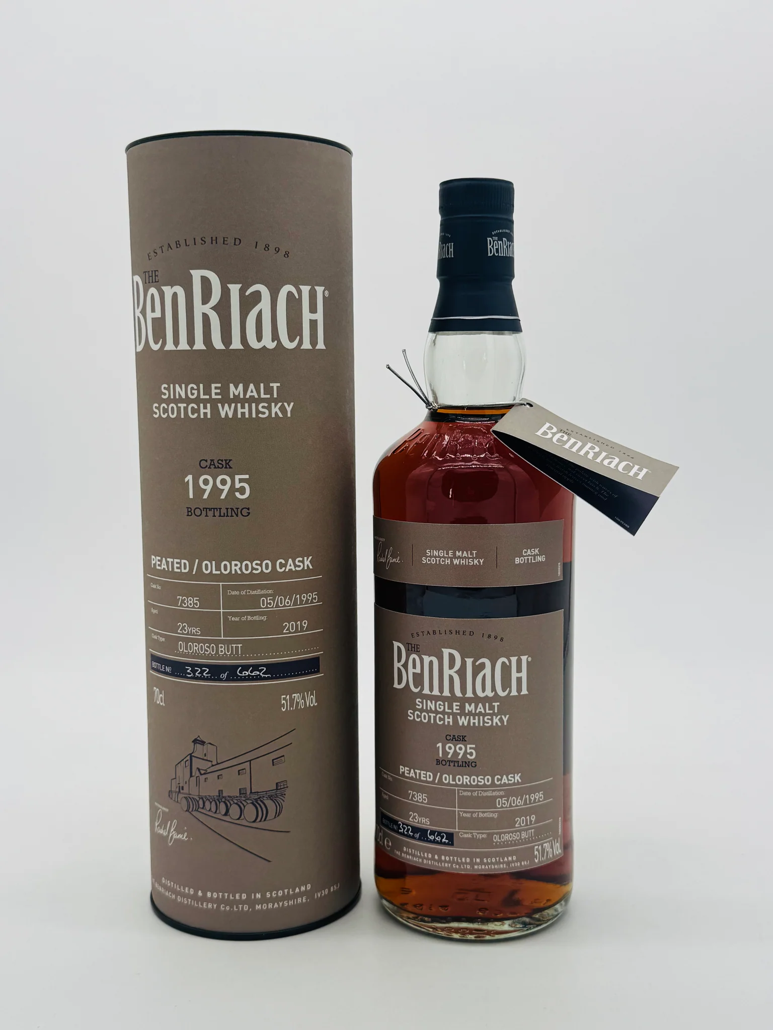 1995 Benriach Batch 16 Single Cask #7385 Peated Oloroso Cask 23 Year Old Cask Strength Single Malt Scotch Whisky (700ml), Scottish