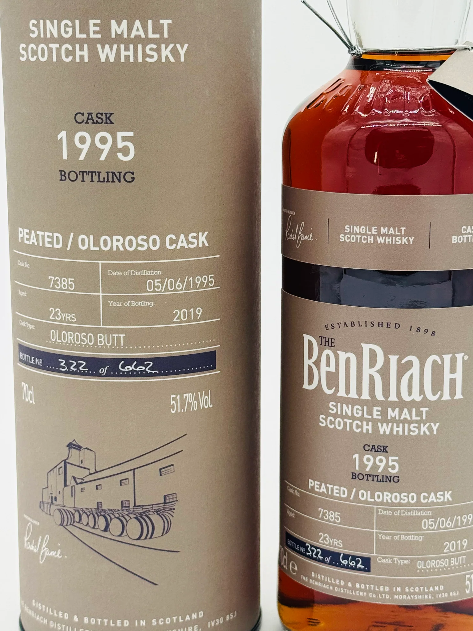1995 Benriach Batch 16 Single Cask #7385 Peated Oloroso Cask 23 Year Old Cask Strength Single Malt Scotch Whisky (700ml), Scottish - Image 2